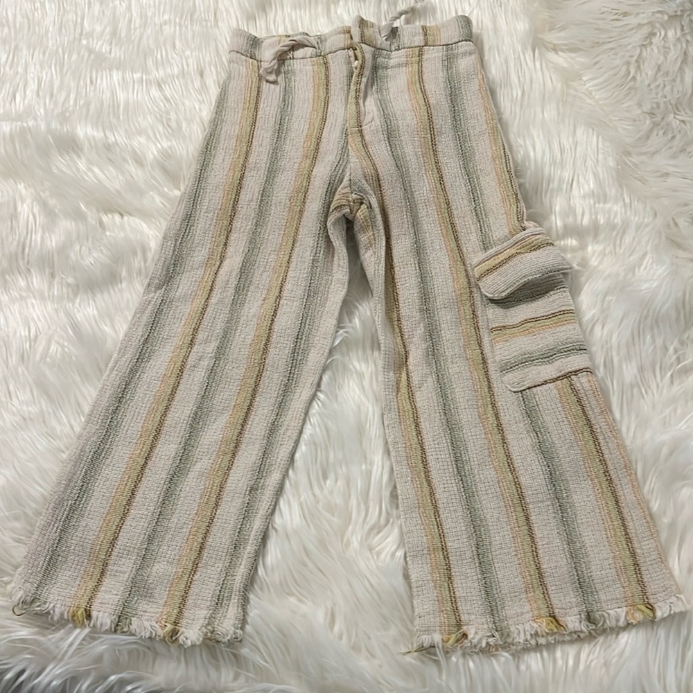 ZARA LINEN CARGO PANTS STRIPPED